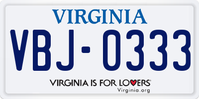 VA license plate VBJ0333