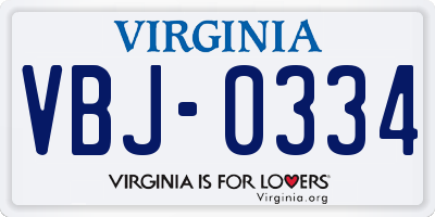 VA license plate VBJ0334