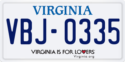 VA license plate VBJ0335