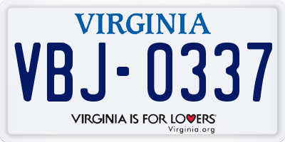 VA license plate VBJ0337