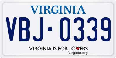 VA license plate VBJ0339