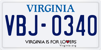 VA license plate VBJ0340