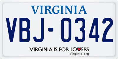 VA license plate VBJ0342