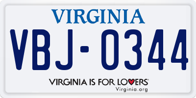 VA license plate VBJ0344