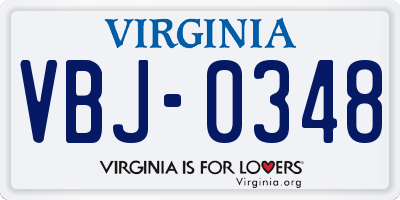 VA license plate VBJ0348