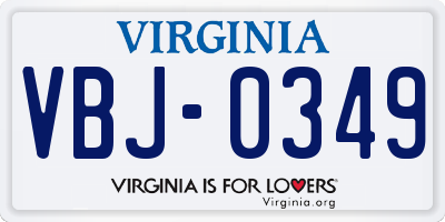 VA license plate VBJ0349