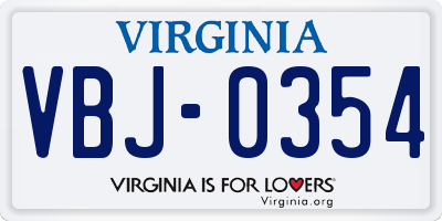 VA license plate VBJ0354