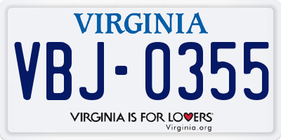 VA license plate VBJ0355