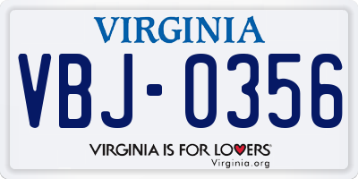 VA license plate VBJ0356