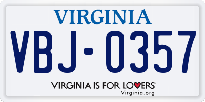 VA license plate VBJ0357