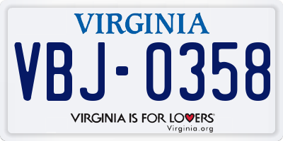 VA license plate VBJ0358