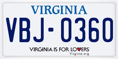 VA license plate VBJ0360