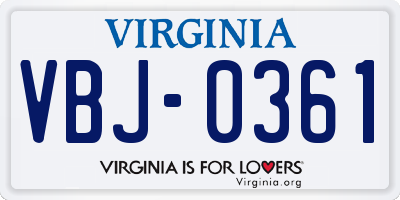 VA license plate VBJ0361