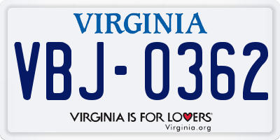 VA license plate VBJ0362