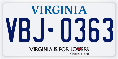 VA license plate VBJ0363