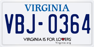 VA license plate VBJ0364