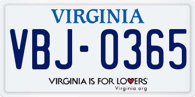 VA license plate VBJ0365