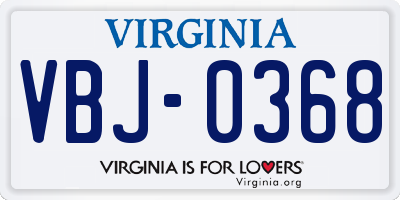 VA license plate VBJ0368