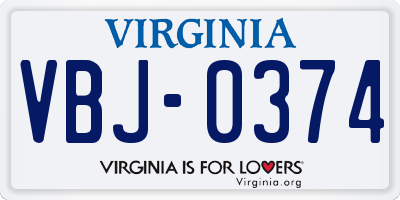 VA license plate VBJ0374