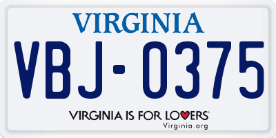 VA license plate VBJ0375