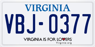 VA license plate VBJ0377