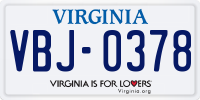 VA license plate VBJ0378