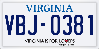 VA license plate VBJ0381
