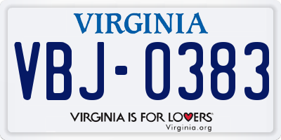 VA license plate VBJ0383