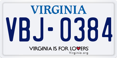 VA license plate VBJ0384