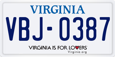 VA license plate VBJ0387