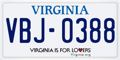 VA license plate VBJ0388