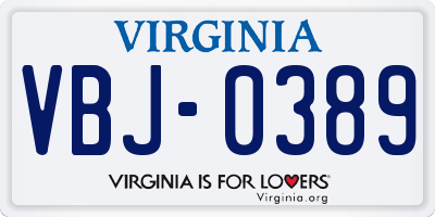 VA license plate VBJ0389