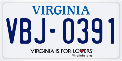 VA license plate VBJ0391