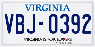 VA license plate VBJ0392