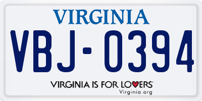 VA license plate VBJ0394
