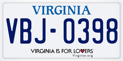 VA license plate VBJ0398