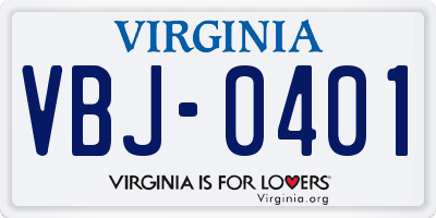 VA license plate VBJ0401