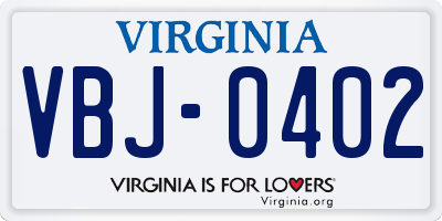 VA license plate VBJ0402