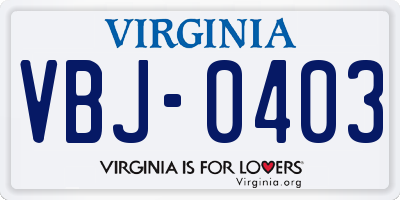 VA license plate VBJ0403