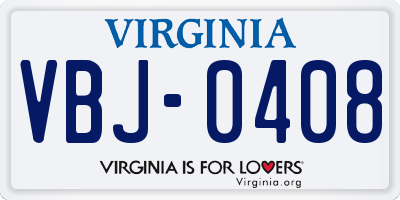 VA license plate VBJ0408