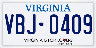 VA license plate VBJ0409