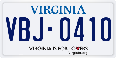 VA license plate VBJ0410