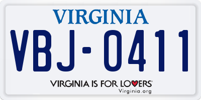VA license plate VBJ0411
