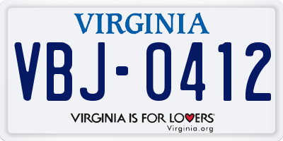 VA license plate VBJ0412