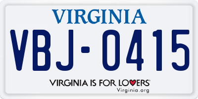 VA license plate VBJ0415