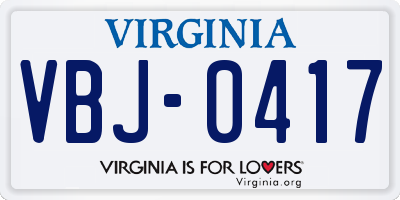VA license plate VBJ0417