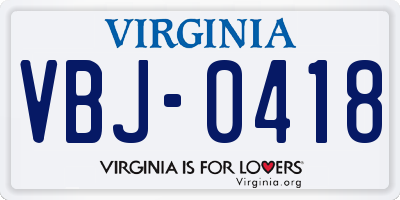 VA license plate VBJ0418