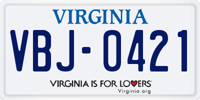 VA license plate VBJ0421