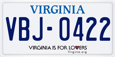 VA license plate VBJ0422