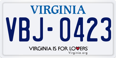 VA license plate VBJ0423